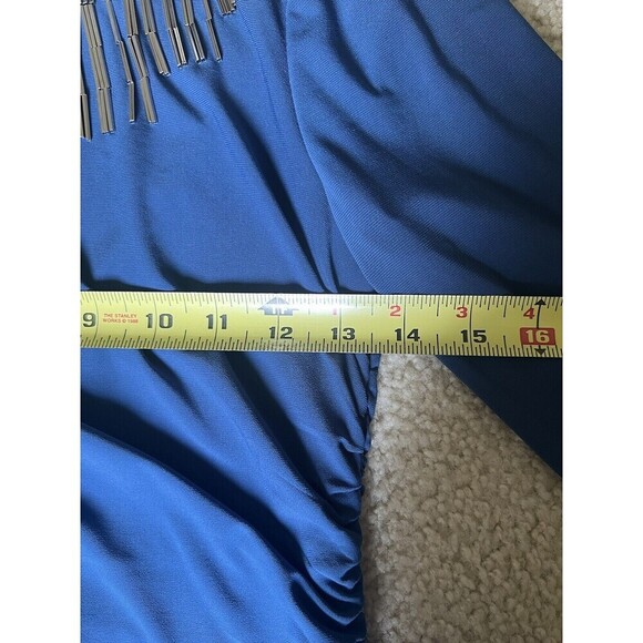 ADRIANNA PAPELL Beaded Shealth Dress Women 4 Blue Ruched 3/4 Sleeve Cocktail NEW - Picture 14 of 16